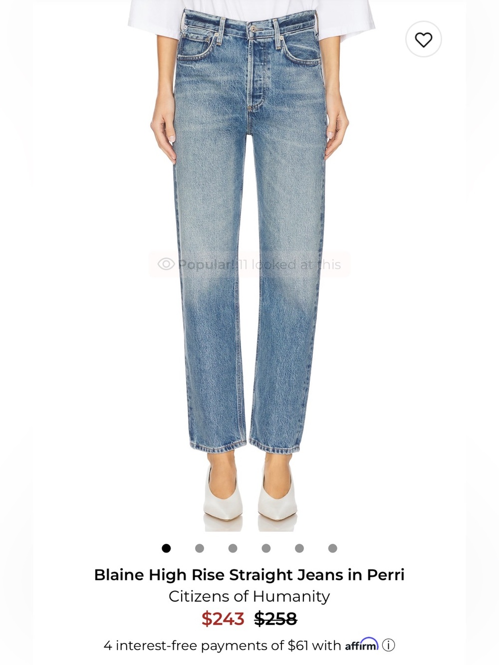 NWT Citizens of Humanity Blaine High-Rise Straight Jeans in Corrin Blue 27